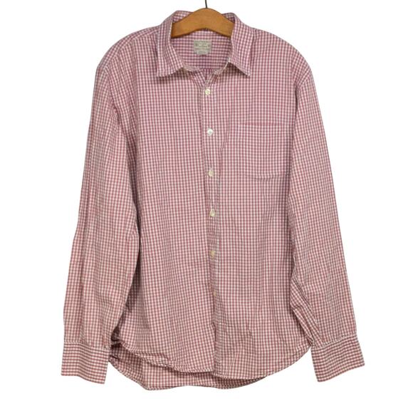 Men's Large J. CREW Button Down Red Checked Long Sleeve 100% Cotton Dress Shirt - Picture 1 of 4